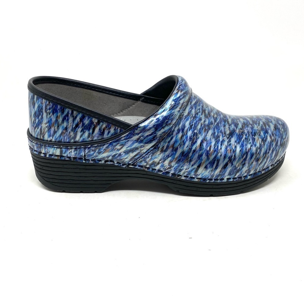 Dansko LT Pro Leather Nurse Shoes Clogs Blue Waves Patent